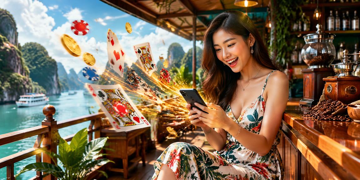 Người chơi tại vịnh Hạ Long tham gia trò chơi bài và tìm hiểu nền tảng cược trực tuyến qua điện thoại