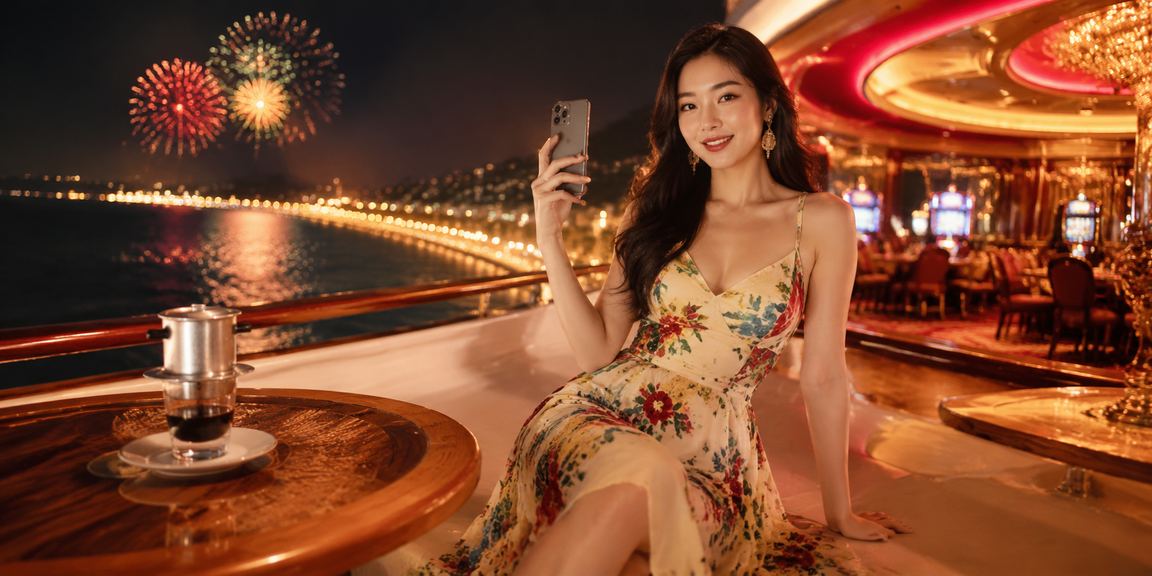 Người dùng Việt Nam sử dụng điện thoại truy cập casino di động tại quán cà phê Mũi Né